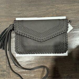 NWT faux leather clutch / crossbody with tassel - western style 8x11 inches